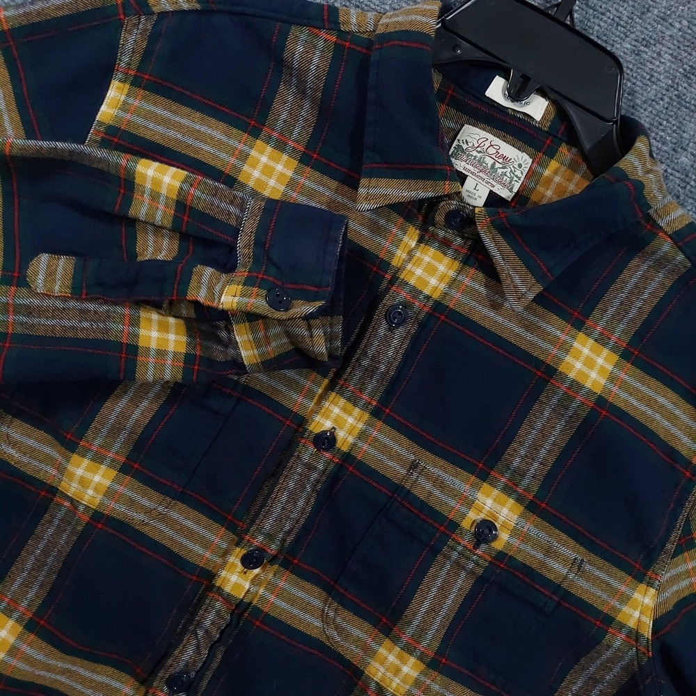 J Crew Shirt Mens Large Blue Plaid Midweight Flannel Long Sleeve Classic Fit